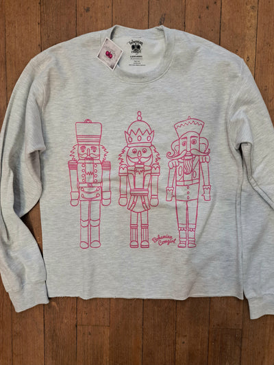 3 Pink Nutcrackers on Grey Sweatshirt