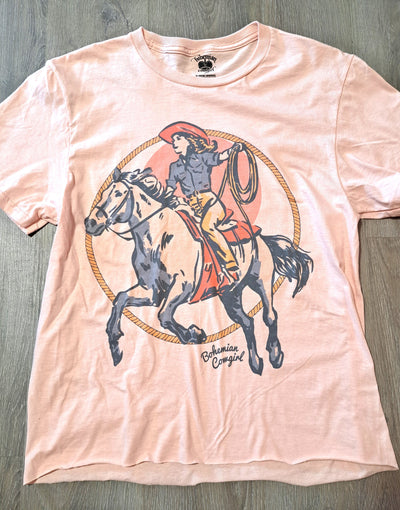 Ropin' Cowgirl Peach Rodeo T-Shirt