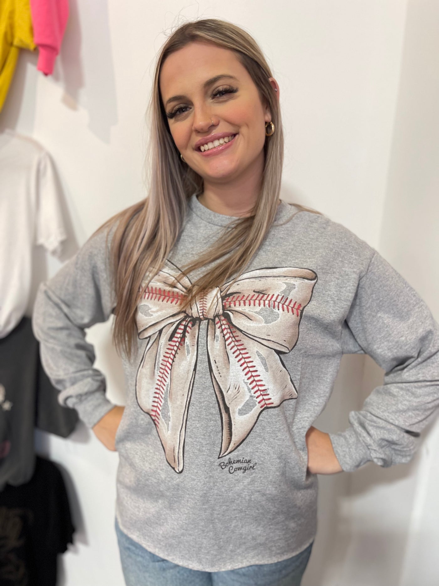 Baseball Bow Grey Sweatshirt