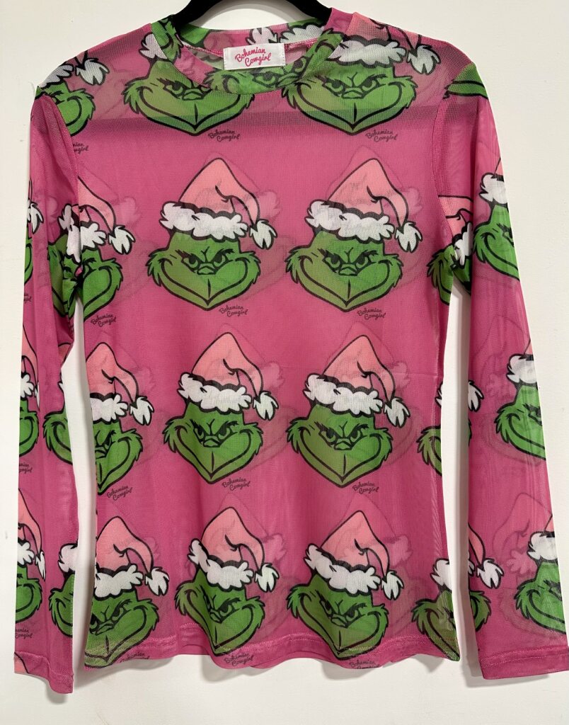 GRINCH FACE PINK MESH TOP