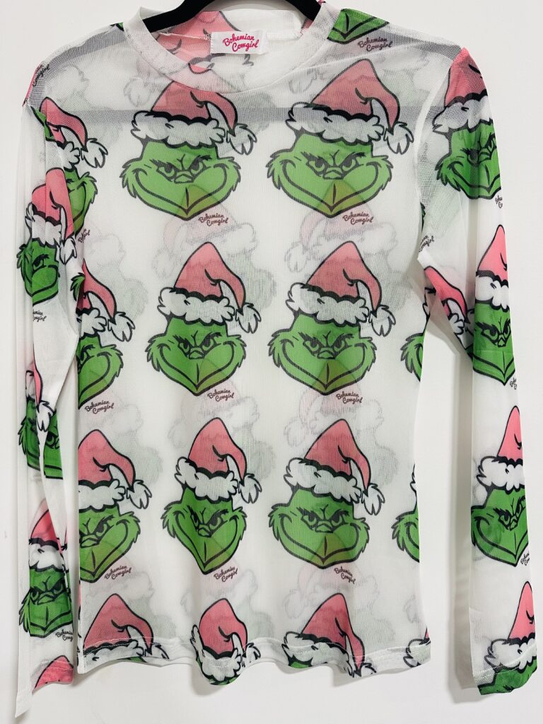 GRINCH FACE WHITE MESH SHIRT