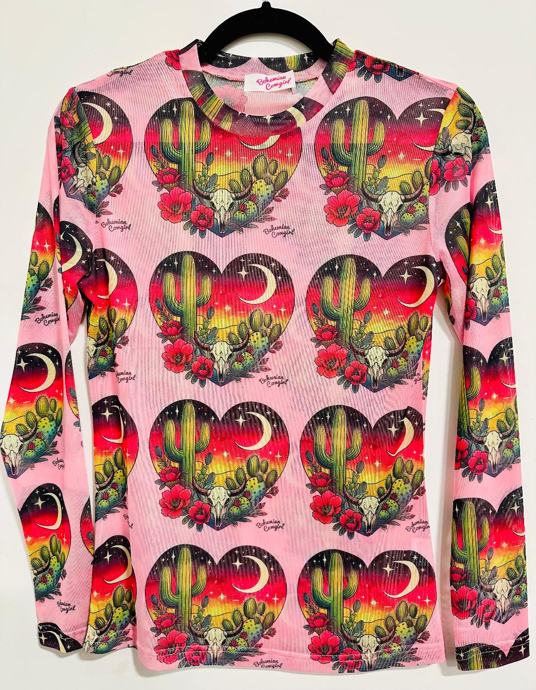 CACTUS HEART PINK MESH TOP