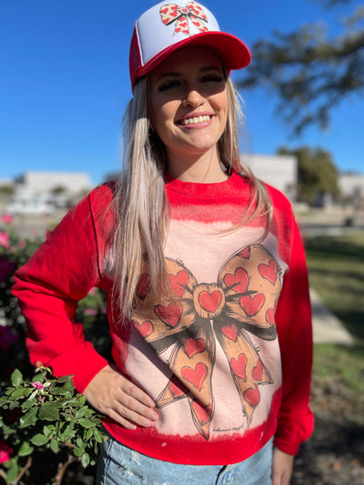 Bleach & Distressed Red Bow Sweatshirt