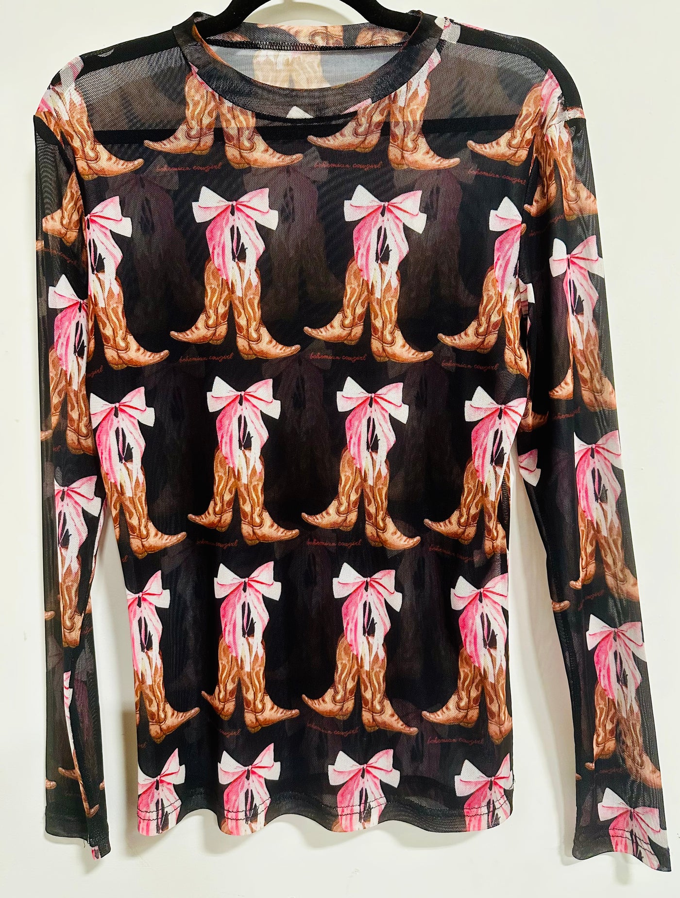 BOOTS & BOWS BLACK MESH TOP