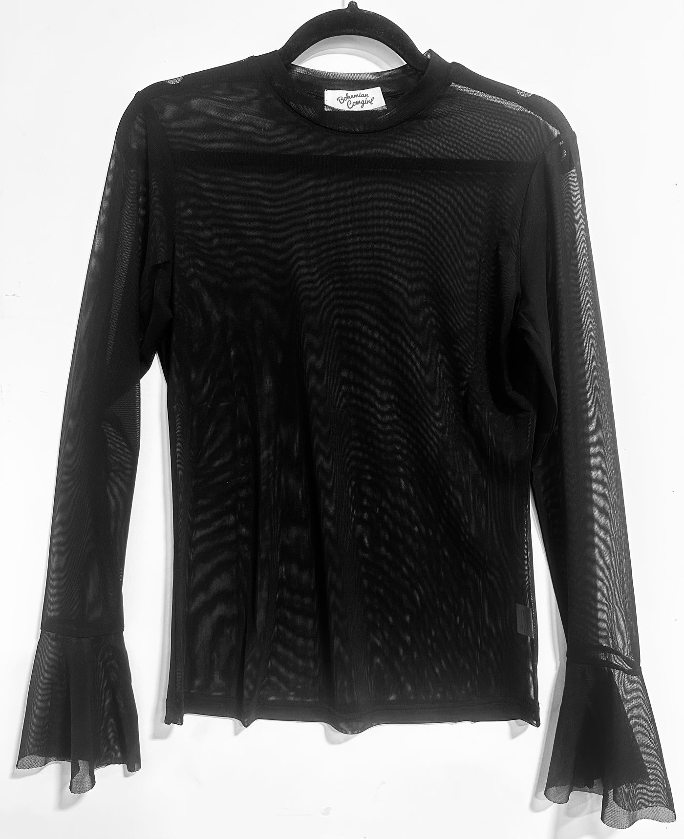 BLACK MESH TOP W/ BELL SLEEVES