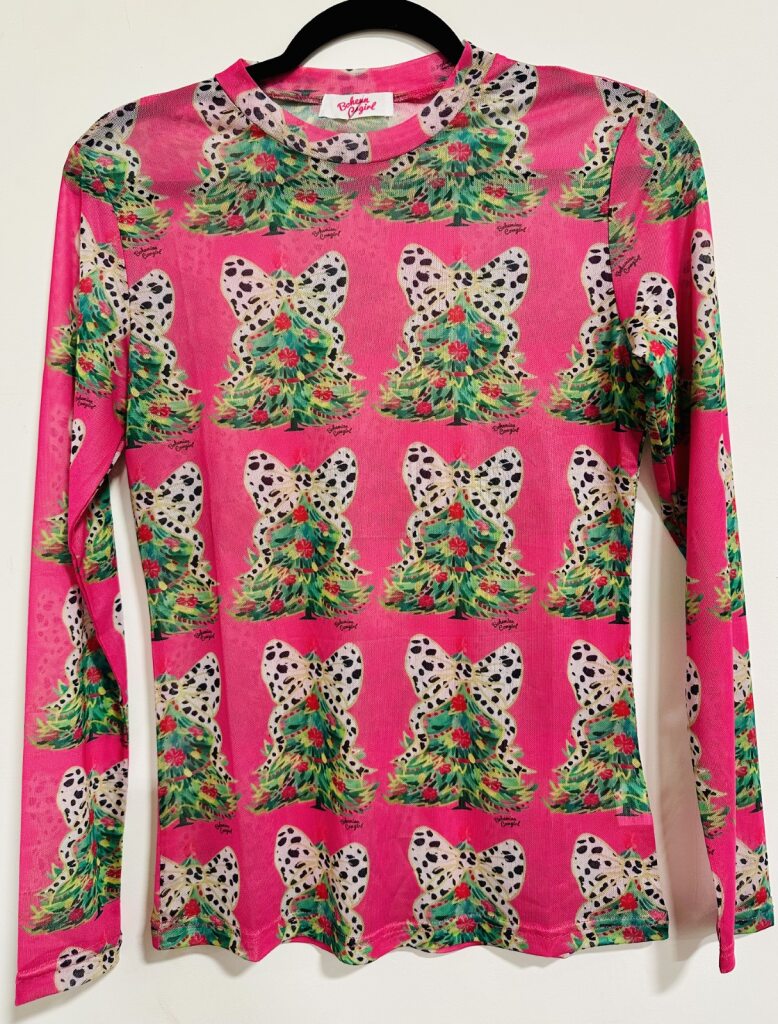 CHRITMAS TREE WITH BOW PINK MESH SHIRT